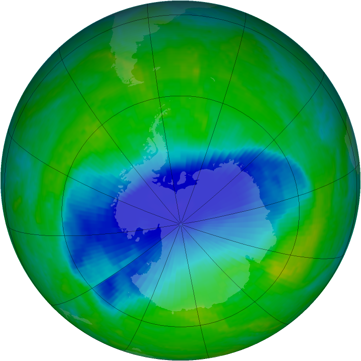 Antarctic ozone map for 04 December 2001